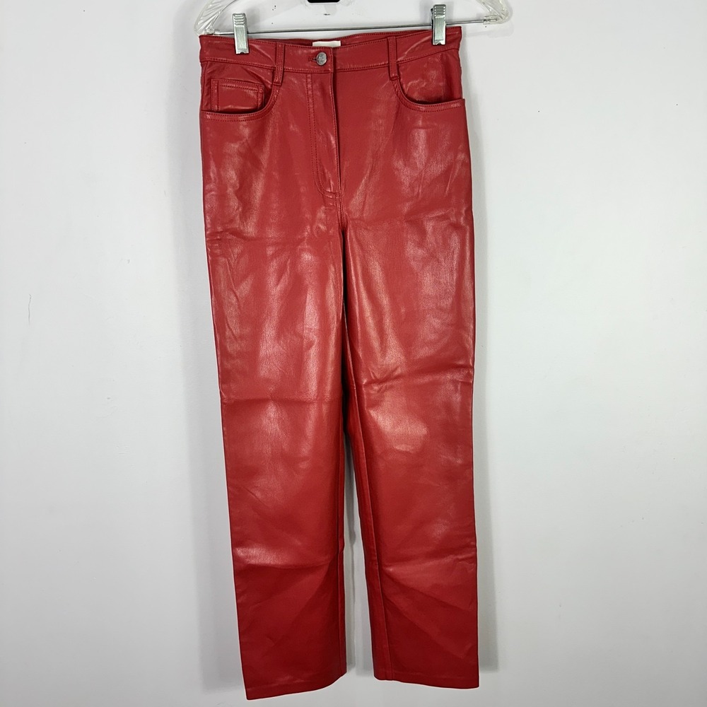 Wilfred Melina Faux Leather Pants Womens 4 Red High Waisted Straight Leg Vegan